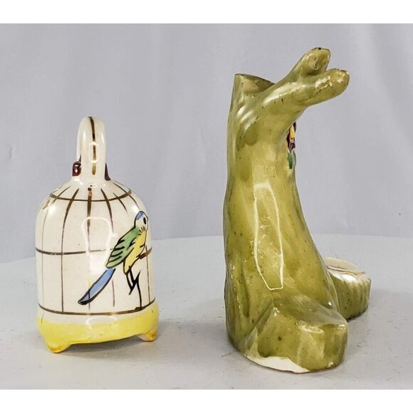 Vintage Bird Cage Tree Salt Pepper Shaker Set Occupied Japan Missing Cat - Picture 7 of 8